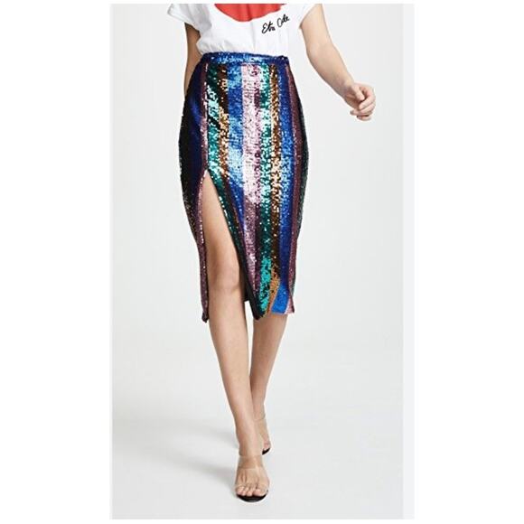 EUC Valencia & Vine Multicolor Sequin Striped Pencil Skirt M - Picture 1 of 10
